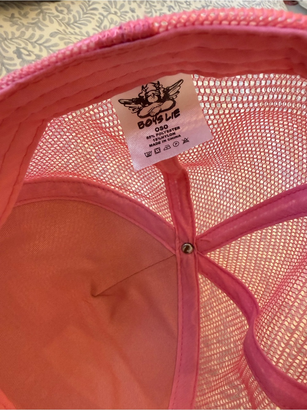Boys Lie Pink Corduroy Trucker Hat with Angel Patch - Picture 3 of 3